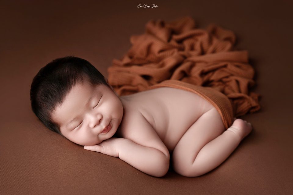 Gấu Nhỏ Ngủ Quên Tông Nâu Ấm — ảnh sơ sinh tại Thúy Tô Studio, Vinhomes Ocean Park 2